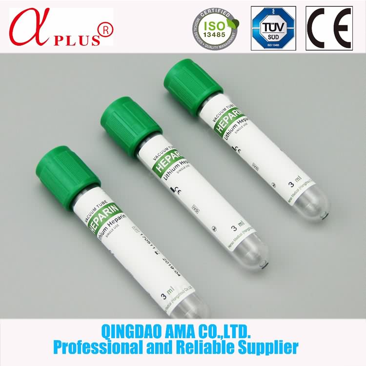 Low price medical PET vacuum bd vacutainer blood collection tubes with Heparin lithium additive