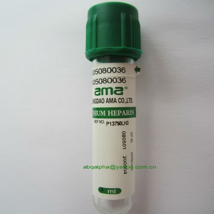 Plastic or Glass Vacuum Blood Collection Test Tube With Heparin Lithium